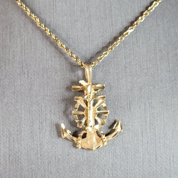 Vintage Estate 14K Gold Jesus on Cross & Anchor Pendant w/ Necklace 10.9g E3627 - Picture 1 of 3